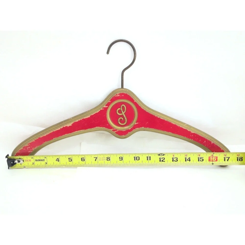 Hollywood Regency Red Gold Wooden Monogrammed Clothes Hanger Department S T L G